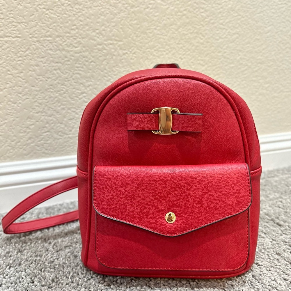 SOLD Red Mini Backpack Purse with Gold Accents